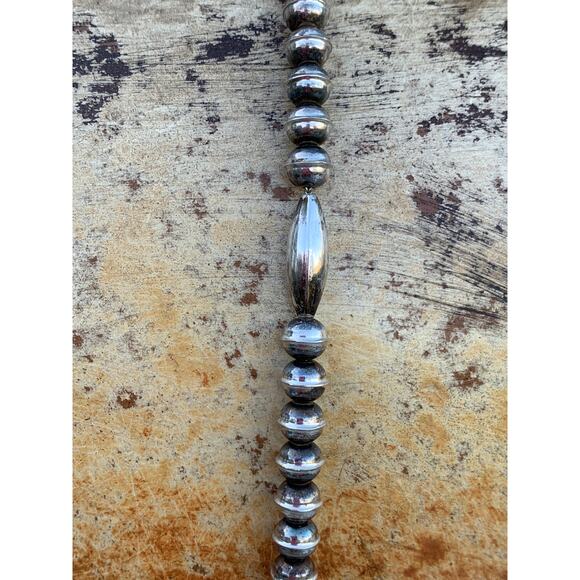 Navajo SS Beaded Necklace with Bear and Feather Pendant by JC Delgarito - Picture 4 of 11